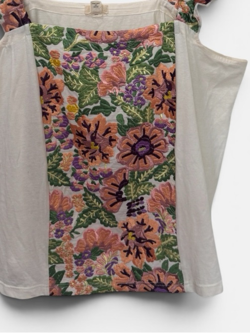 Anthropologie TINY Marin Floral Embroidered Ruffle Strap Tank Top Cream Sz. L - Picture 4 of 4